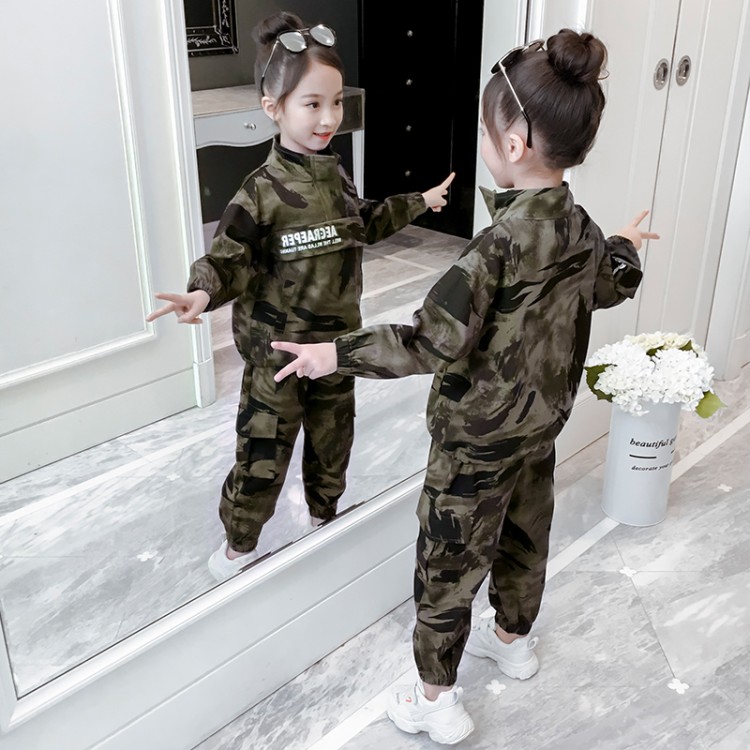 Girls Camouflage Clothes 2021 Autumn Clothing New Yellow Girls Children's Fashion Boys Spring and Autumn Boys Sports Two Pieces