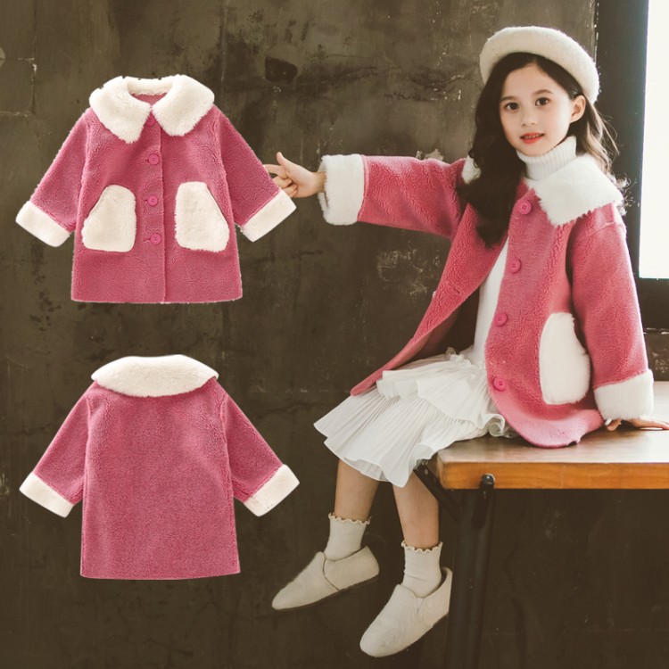 Girls ' Foreign style coat autumn and winter 2019 new children's clothing little girl lambskin coat thickened children's sweater