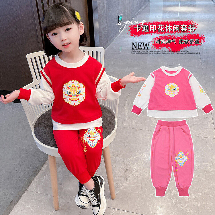 Girl Suit Spring Dress Foreign Pie 2022 New Korean Version Children Casual Thick Cotton Polo Baby Sports Two Suits