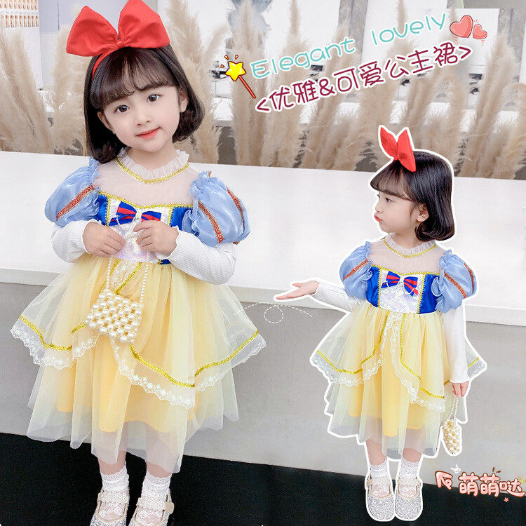 White Snow Princess Dress Girl Spring Dress Children's Age Gown Dress Foreign Dress Spring Autumn Children Baby Love Salsa New Dress