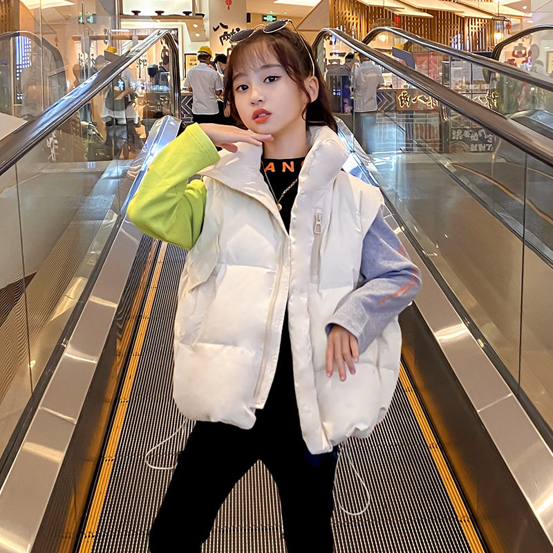 Girl's down cotton waistcoat Autumn winter Children's vest waistcoat CUHK Scout outside wearing thickened warm-to-shoulder damp