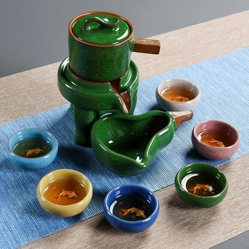 Porcelain ceramic tea set suit household kung fu of a complete set of violet arenaceous ice crack tea is a complete set of tea cups lazy woman