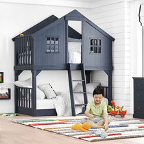 Child double sliding terraced bed boy bunk bunk bunk bunk with high and low solid wood combined climbing ladder thickened tree house bed