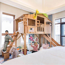 Solid Wood Childrens Bed Boy Versatile Monolayer Brief Design Original Wood Color Tree House Bed Oak Wood Custom Climbing Ladder