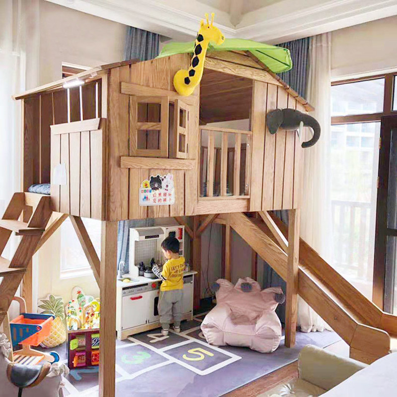 Children's room single-storey elevated mute multifunctional boys and girls plus high up under the table ladder cabinet slide tree house mu custom