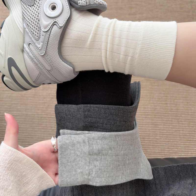 Gray Miu-Style Mid-Calf Socks for Women, Spring and Autumn, Pure Cotton, Simple and High-End Slouch Socks to Pair with Small Leather Shoes, Ballet-Style Long Socks