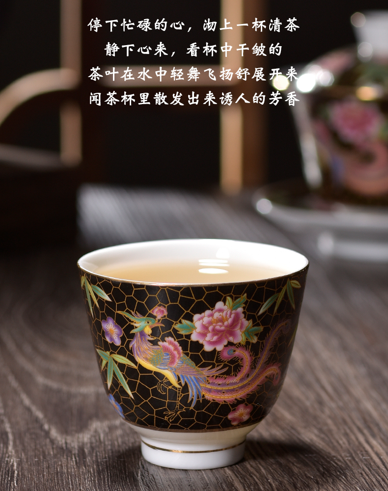 Jingdezhen tea cups porcelain enamel see colour flower phoenix master cup sample tea cup flower is Chinese style kung fu single CPU