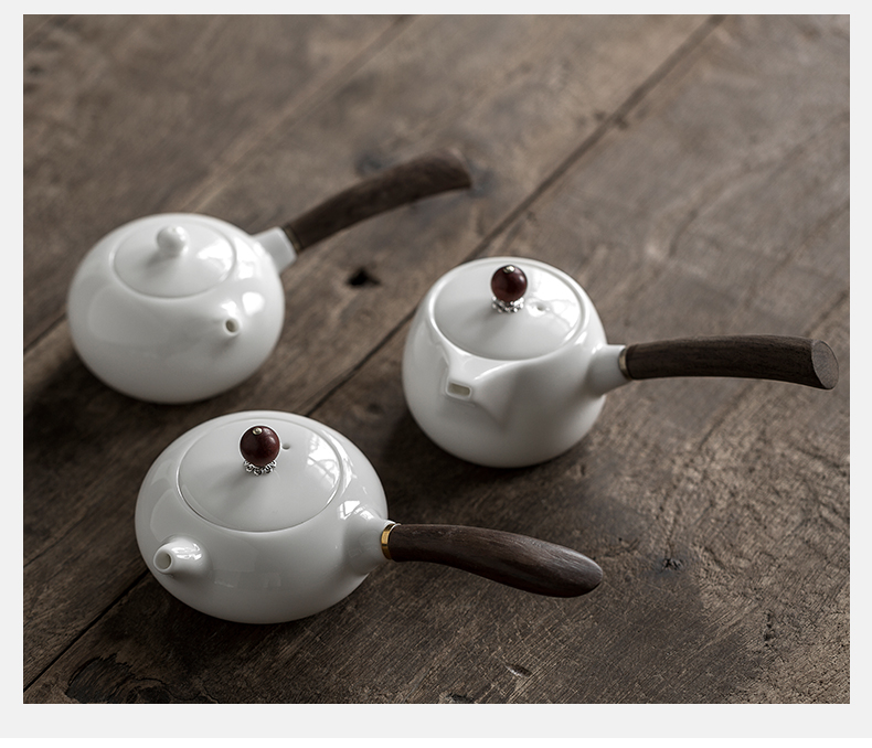 Side of dehua white porcelain pot of wooden Japanese teapot informs the jade porcelain tea sets ceramic teapot single pot of kung fu