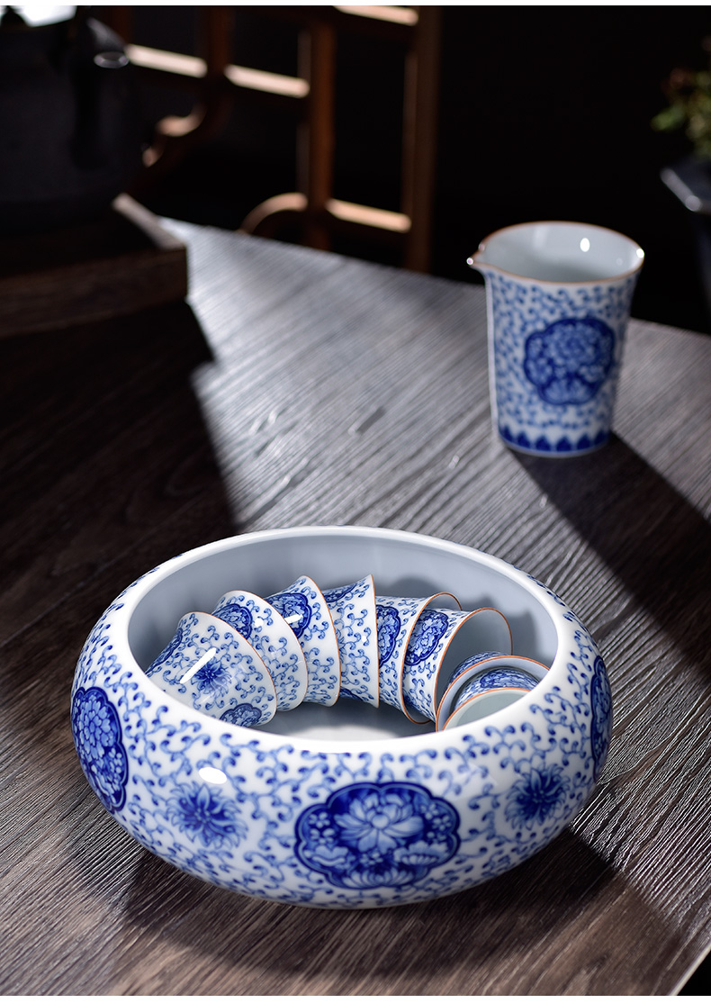 Jingdezhen ceramic wash large blue and white porcelain tea set tea cup to heavy wash water jar writing brush washer from kung fu tea porcelain accessories