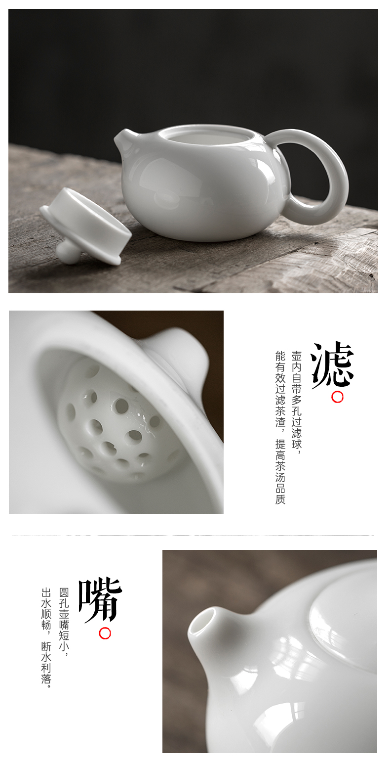 Dehua white porcelain beauty pot of suet jade ceramic teapot trumpet kung fu tea set pure manual teapot single pot of household