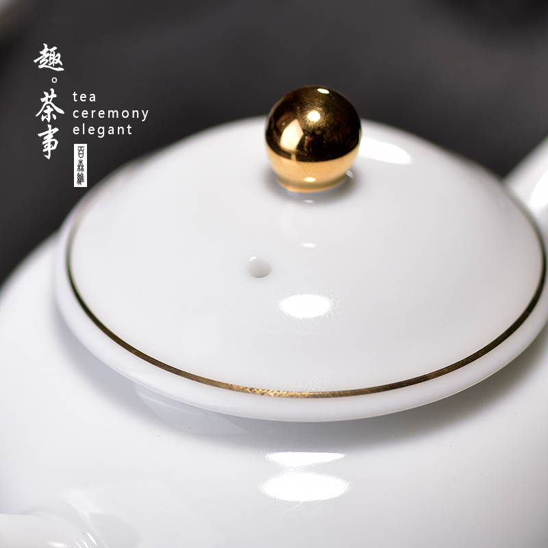 Jingdezhen teapot gold colored enamel porcelain tea set white jade porcelain teapot Chinese style household paint single pot of kung fu