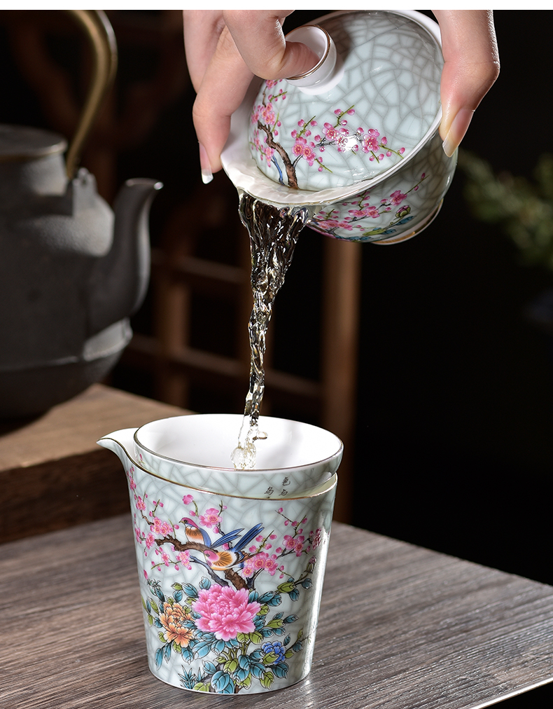 Creative colored enamel) filter net is grilled ceramic flower flower kung fu tea tea tea tea filter accessories