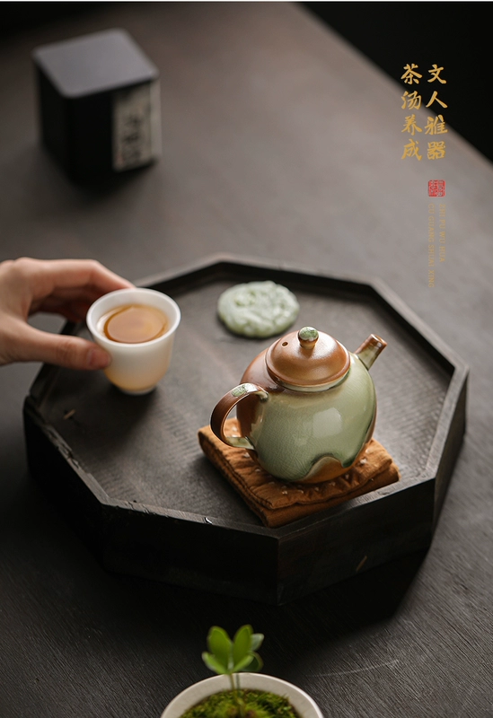 bộ ấm trà gốm sứ Ấm trà giả củi, đồ gốm cổ gia dụng, ấm trà biến đổi lò nung tráng men thủ công nhỏ, bộ ấm trà kung fu một nồi Trung Quốc ấm trà gốm sứ bình trà gốm