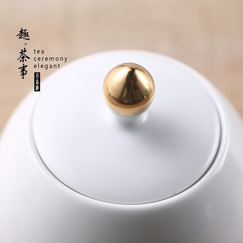 White porcelain tea pot ceramic seal creative move fashion household small tea box storehouse storage tanks pearl pot