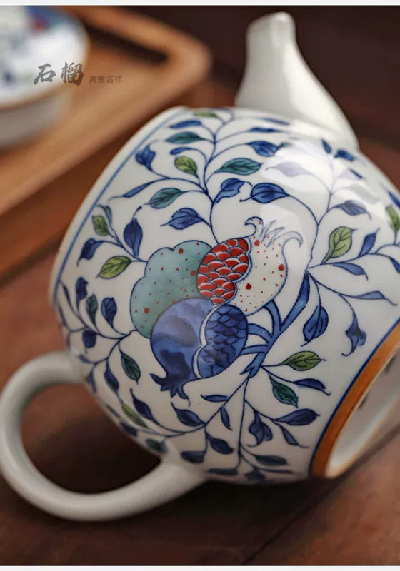 Retro Màu Xanh Và Trắng Ấm Trà Gốm Sứ Nhỏ Bộ Trà Kung Fu Pu'er Ấm Trà Hộ Gia Đình Lọc Nồi Đơn Thiền Ấm Trà ấm trà gốm bát tràng ấm trà gốm