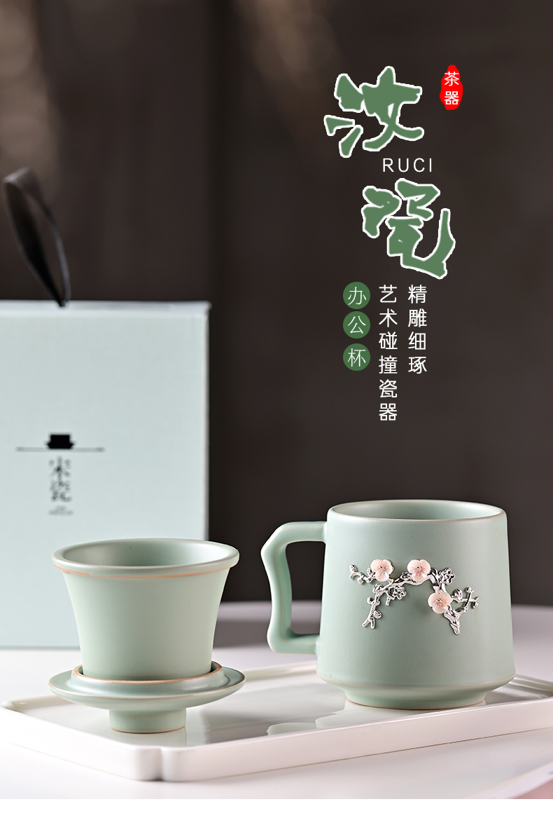 Start your up office cloisonne ceramic cups with silver men 's and women' s tea filter with cover glass cup