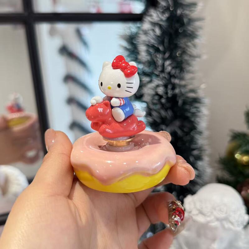 Authentic Hello Kitty Cute Spinning Carousel Car Desktop Ornament Cartoon Pink Donut Gift