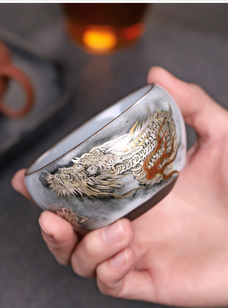 Imperial masters cup pure manual large teacups hand - made silver dragon kung fu tea set sample tea cup single cup tea bowl of move