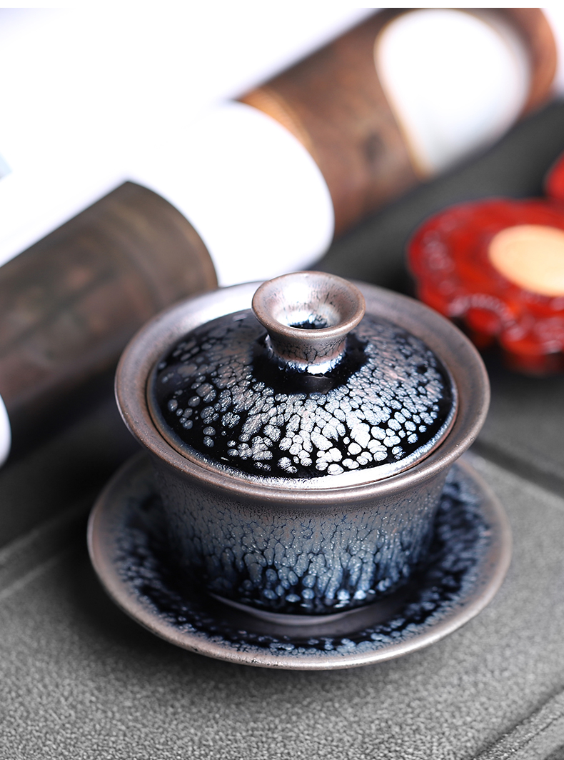 Manual jianyang ceramic tureen built lamp that only three cups small tire oil tea red glaze, kung fu tea set iron bowl