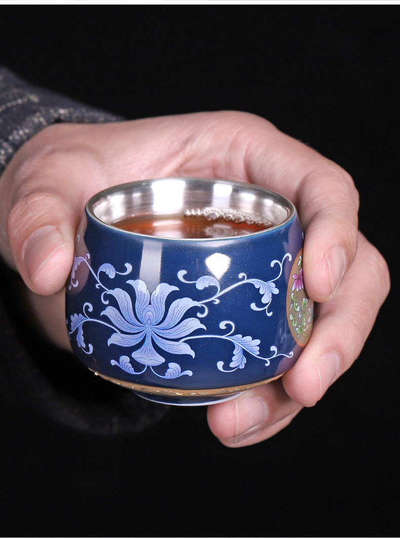 The Master cup single cup tea tasted silver ceramic cup silver gilding, kung fu tea set manual sample tea cup with personal cup