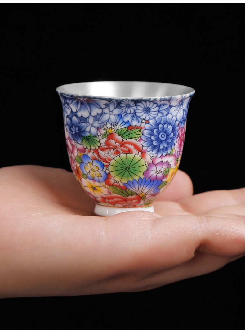 Tasted silver gilding kung fu tea master cup small ceramic cup single CPU use household sample tea cup silver cup individual hand