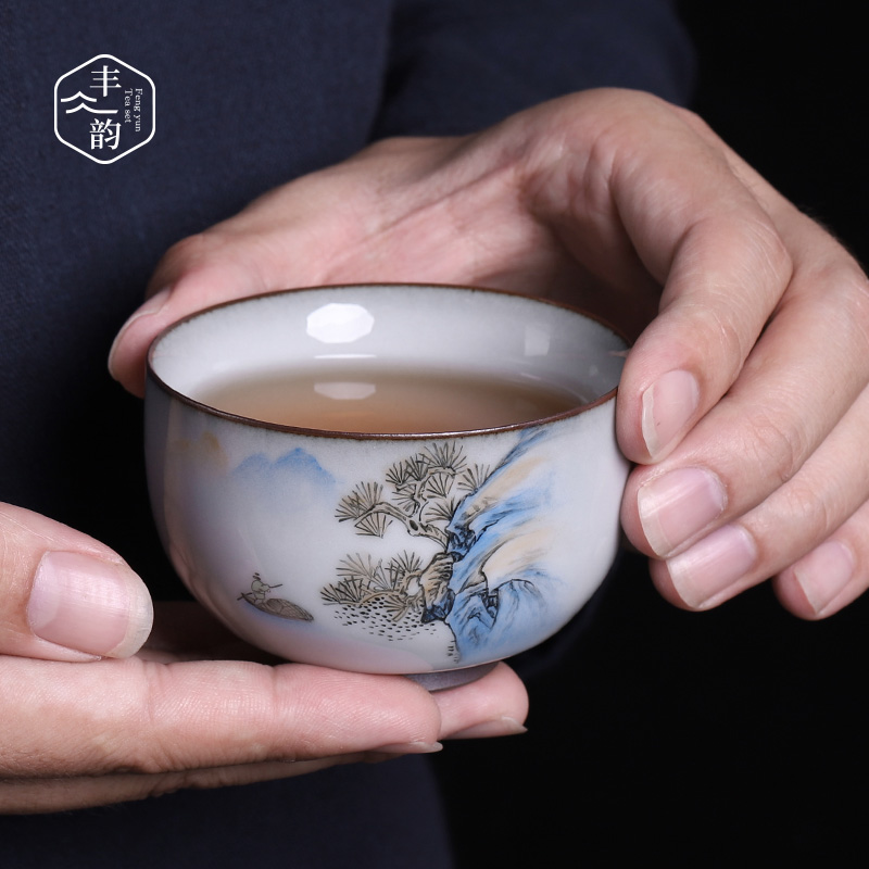 Guanyao large meditation masters cup hand - made kung fu tea cup of household ceramic tea cup of pure checking sample tea cup