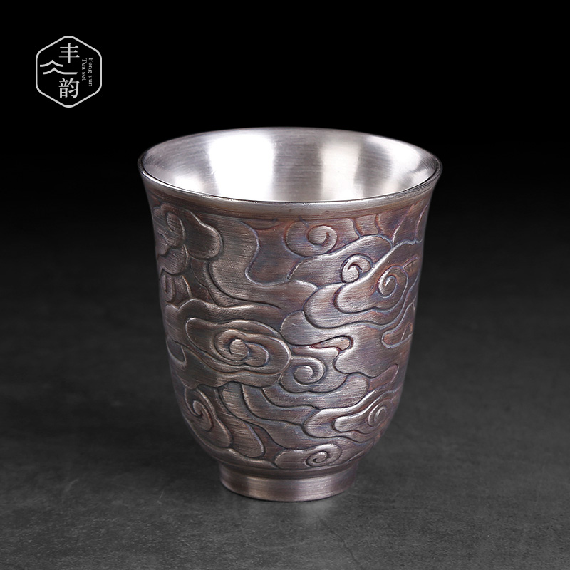 Move retro ceramic coppering. As silver cup master cup single cup pure manual large individual cup silver sample tea cup silver cup