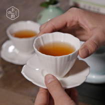 DeHua white porcelain tea cup smell Cup Cup ceramic master Cup kung fu tea set Puer individual single cup with coaster