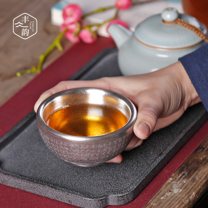 Drinking kombucha tea cups female Kowloon tasted silver gilding ceramics single master cup silver personal cup household manual sample tea cup