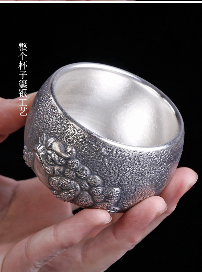 Small gold BaoLiu silver restoring ancient ways is kung fu masters cup ceramic tea cup tea sample tea cup single silver, silver tea set