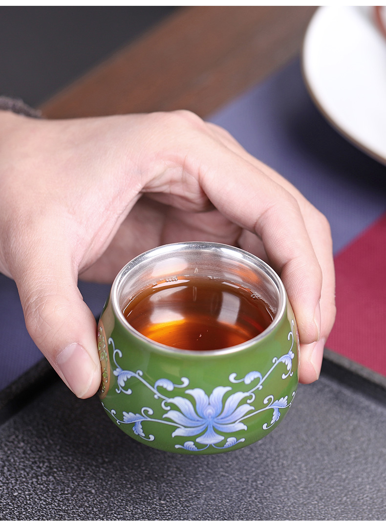 The Master cup single cup tea tasted silver ceramic cup silver gilding, kung fu tea set manual sample tea cup with personal cup