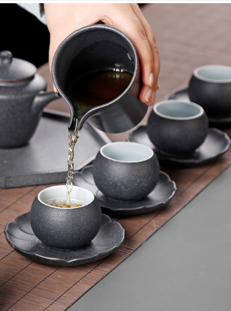 Coarse pottery kung fu tea cup home market metrix of ceramic tea set small single cup with cup mat sample tea cup set of tea cups