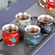 Drink kung fu tea cup single lady tea cup gilt silver ceramic tea set personal Master Cup womens single Cup