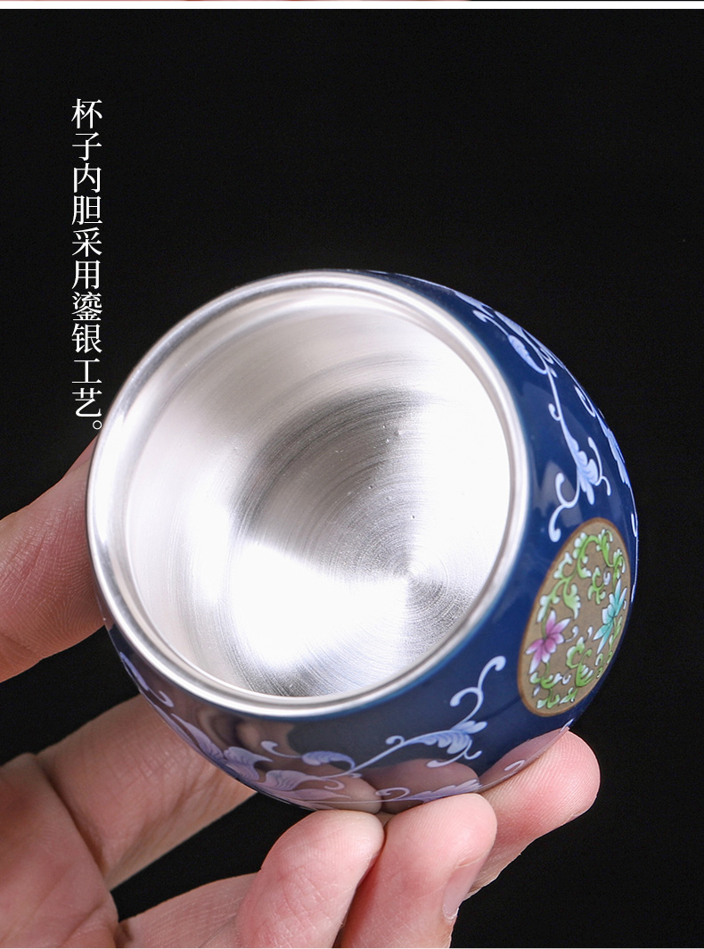 The Master cup single cup tea tasted silver ceramic cup silver gilding, kung fu tea set manual sample tea cup with personal cup