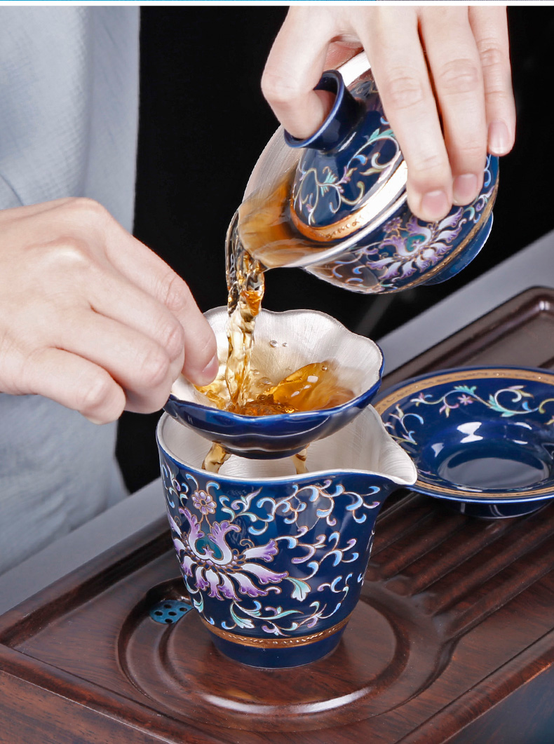 Jingdezhen blue and white porcelain coppering. As fair silver ceramic tea a single tea antique silver sea device home and a cup of tea