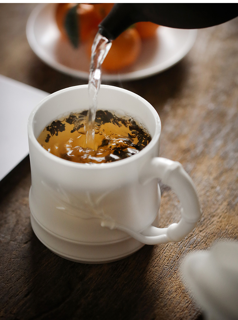Dehua white porcelain teacup suet jade office glass ceramic tea cup and meeting the personal cup biscuit firing with the boss