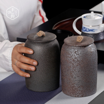 Retro ceramic tea cans coarse pottery sealed cans half a catty tea bucket household large tea cans small pottery pots with lid