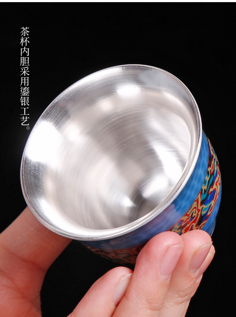 Pure manual household kung fu noggin ceramic tea set only tea tasted silver gilding master cup single cup silver sample tea cup