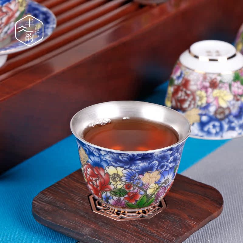 Tasted silver gilding kung fu tea cups of jingdezhen ceramic tea set small cup master cup silver cup pure checking tea tea cups