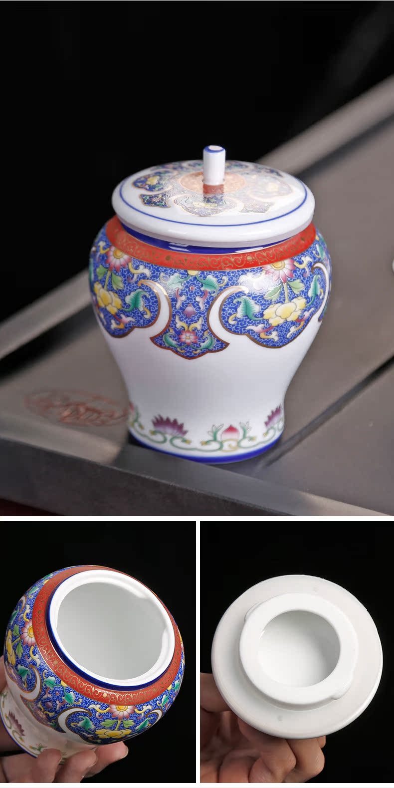 Archaize colored enamel three tureen large single kung fu tea cup only blue and white porcelain tea set gift box set the teapot