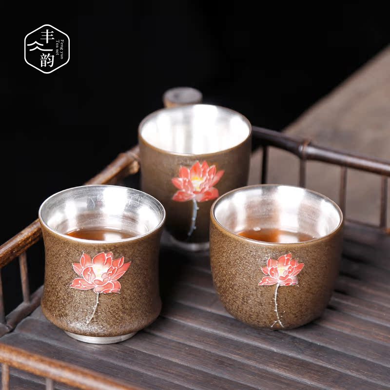 Variable coppering. As silver master cup single cup pure manual large ceramic tea set and kung fu noggin silver sample tea cup