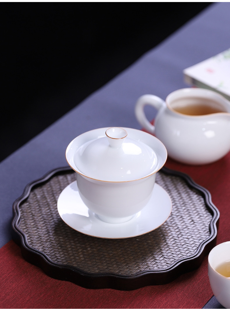 Only three tureen large sweet dehua white porcelain cups thin foetus ceramic kung fu tea bowl of a single tureen household utensils