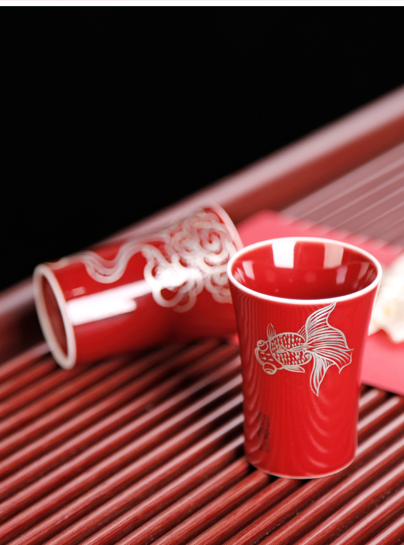 Ji red silver hand - made ceramic tea cup masters cup "women manual single kung fu small individual single cups of tea cups