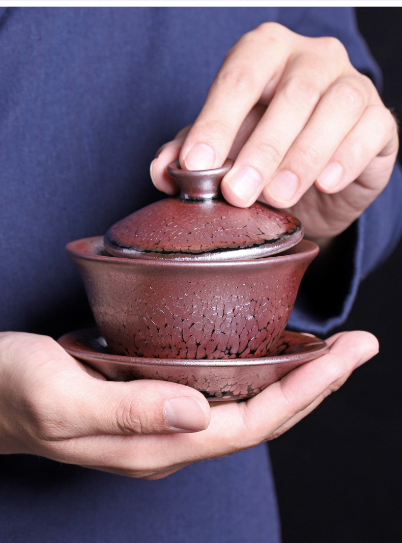 Oil droplets built three tureen only protect ancient hot tea cup lamp kung fu ceramic bowl with a single tea set 150 ml