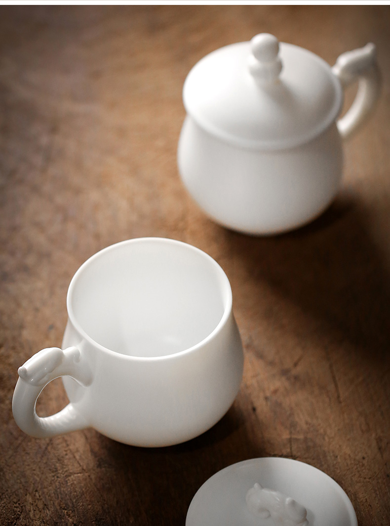 Dehua suet jade white porcelain with cover glass ceramic tea cup office meeting cup personal cup high - grade boss cup