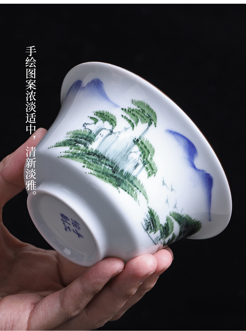 Queen tureen king 300 ml restoring ancient ways is blue and white porcelain three teacups hand - made kung fu tea bowl of a single tea set