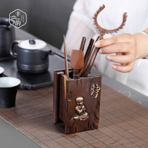 Tea ceremony six gentlemen set solid wood ebony Ebony little monk 6-piece copper tea clip tea spoon tea needle kung fu tea set accessories