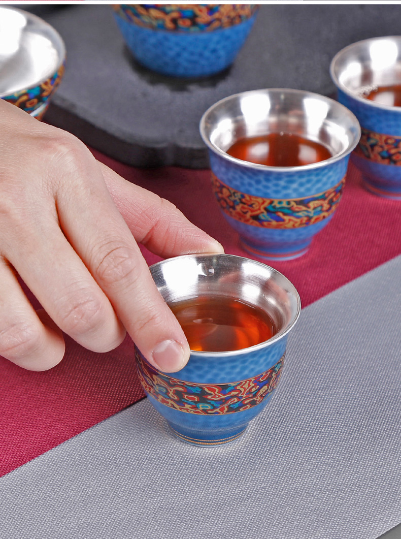 Pure manual household kung fu noggin ceramic tea set only tea tasted silver gilding master cup single cup silver sample tea cup