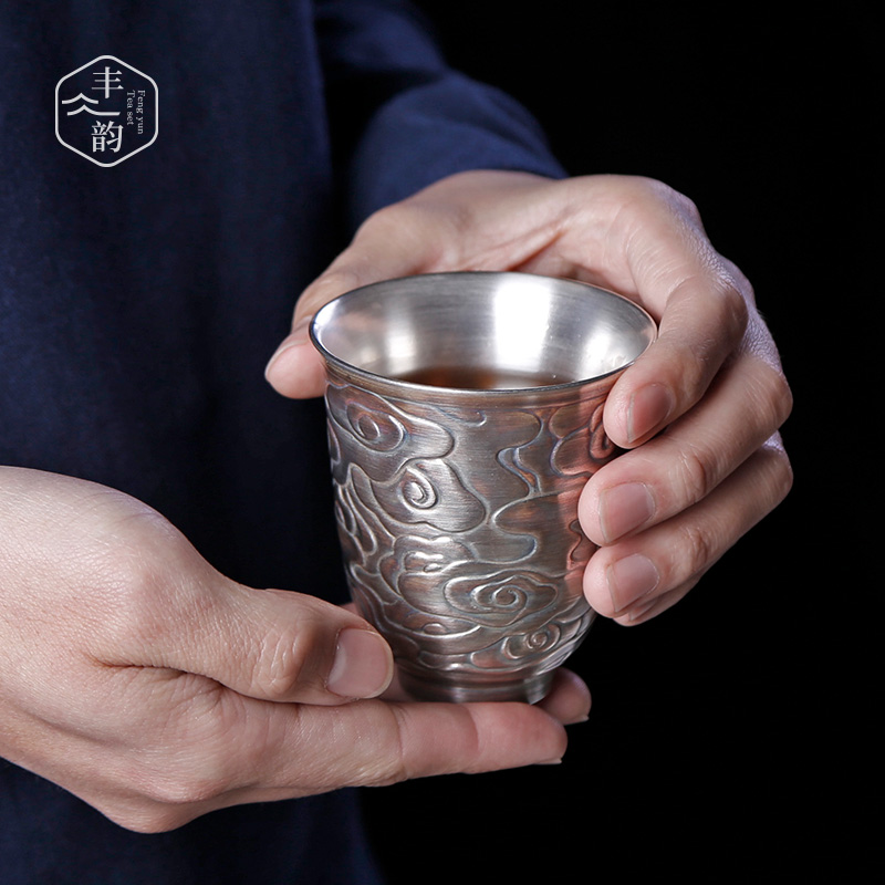 Move retro ceramic coppering. As silver cup master cup single cup pure manual large individual cup silver sample tea cup silver cup