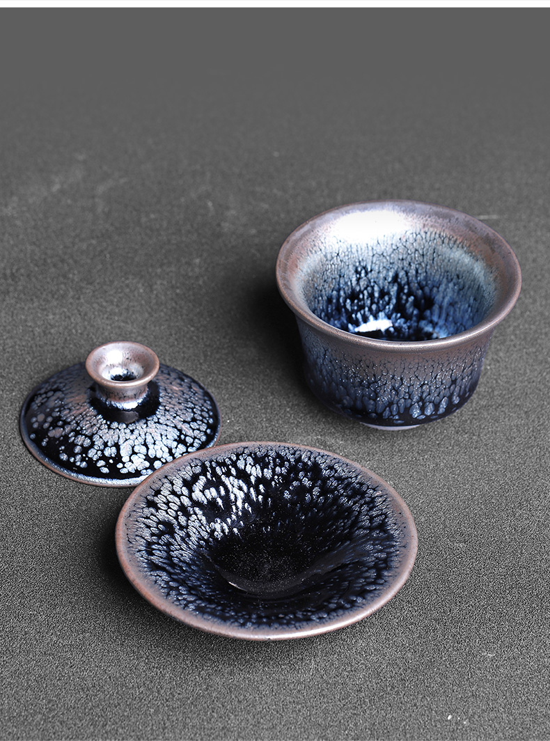 Manual jianyang ceramic tureen built lamp that only three cups small tire oil tea red glaze, kung fu tea set iron bowl